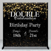 Aperturee - Aperturee Black Bokeh Custom Name Double Birthday Party Backdrop